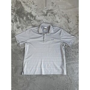 Greg Norman Polo Shirt Mens Large Gray White Stripe Golf Performance Polyester
